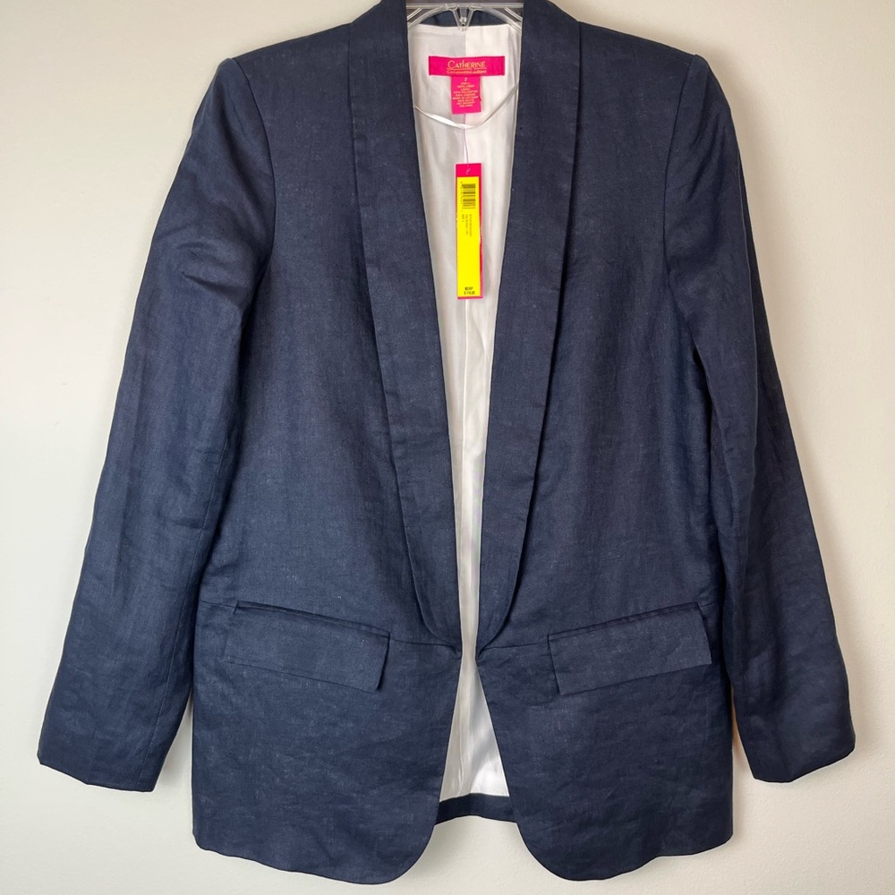 NWT Catherine Catherine Malandrino Navy Linen Blazer Size 2